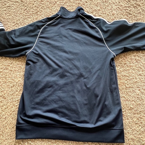 Adidas Mens Track Jacket Navy Blue White Stripe Full Zip Athletic Warm Up Size L - Picture 4 of 4